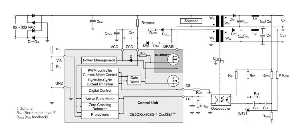 Application Circuit Diagram - Infineon Technologies ICE5QRxx80BG-1 CoolSET™ Converters